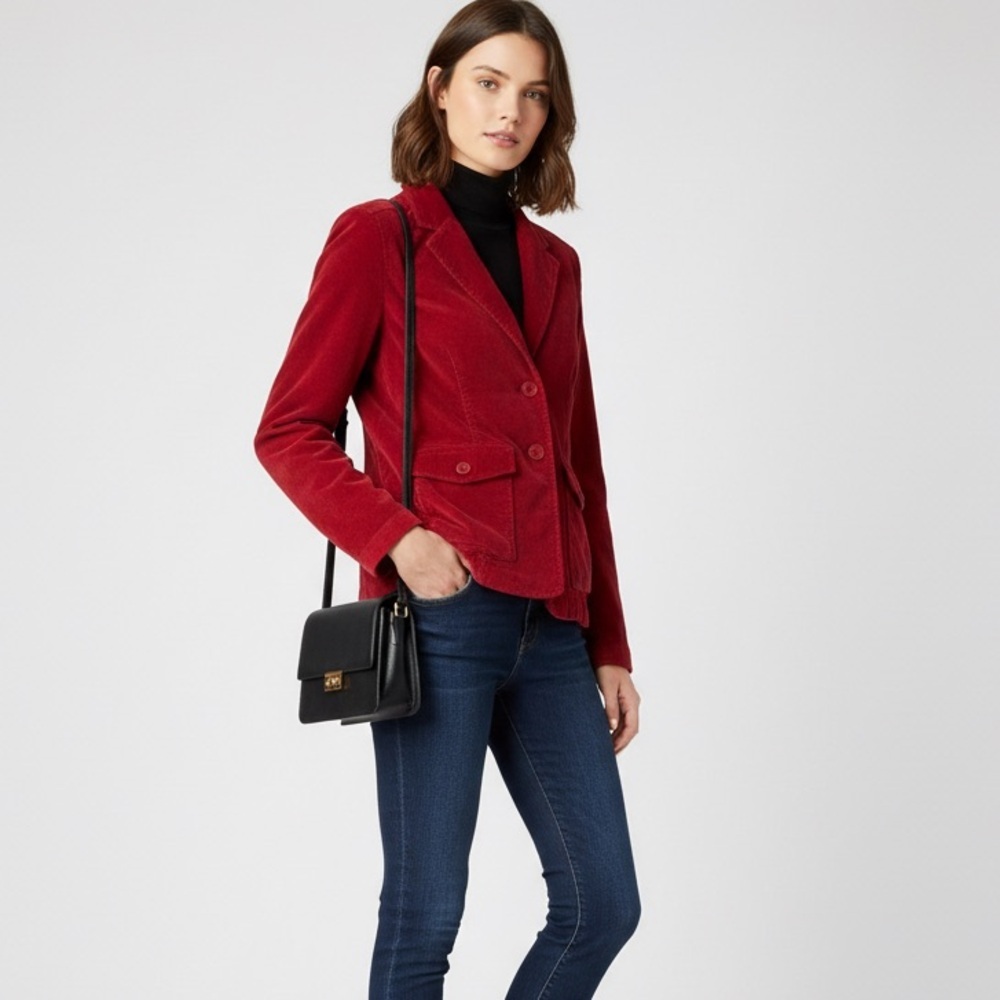 Relativity Red Corduroy Button Front Blazer Jacket M